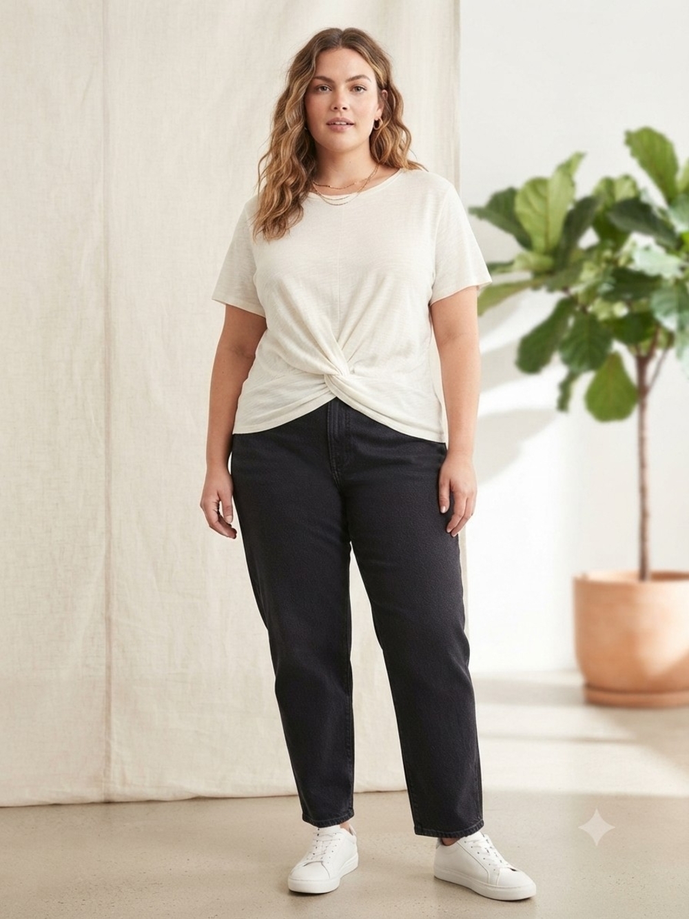 a new day Twist-Front Short Sleeve Tee - Cream